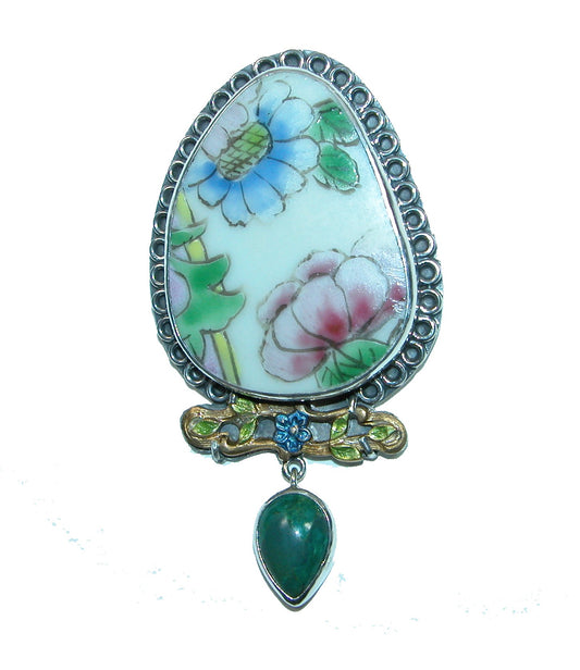 32313 Porcelain, Hand Enamel, Sterling Silver Pin and Pendant