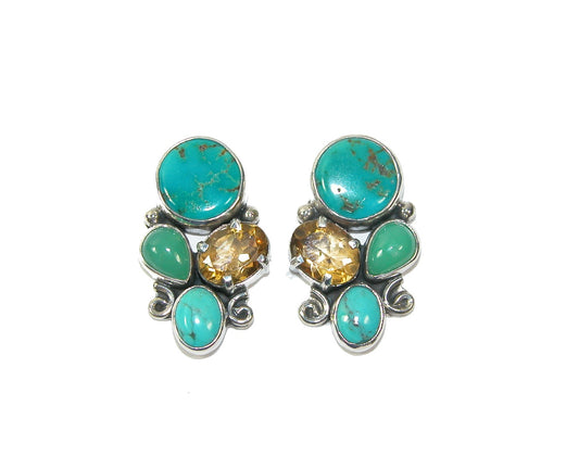 30253 Citrine, Turquoise, Chrysoprase, Sterling Silver Earrings
