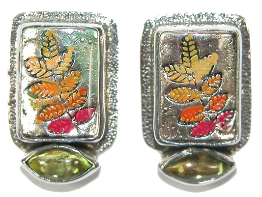 30181 Peridot, Enamel Sterling Silver Earrings