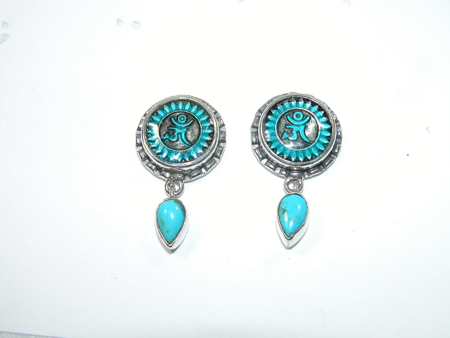 33238 Turquoise, Hand Enamel Ohm, Sterling Silver Earrings