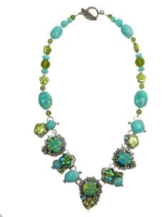 22174 Amazonite, Glass, Freshwater Pearl Sterling Silver Necklace