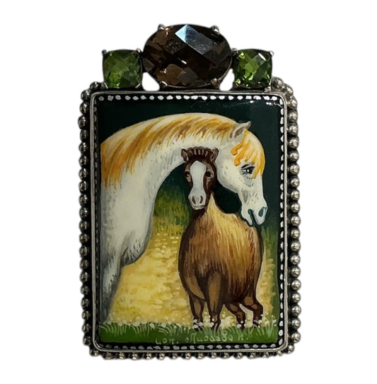 PNT222 Hand Painted Horse Miniature Sterling Silver Pin Pendant