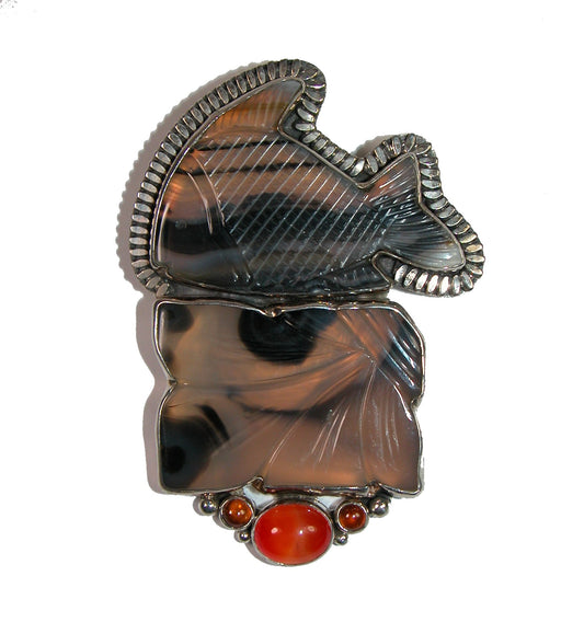 18742 Botswana Agate Fish Sterling Silver Pin and Pendant