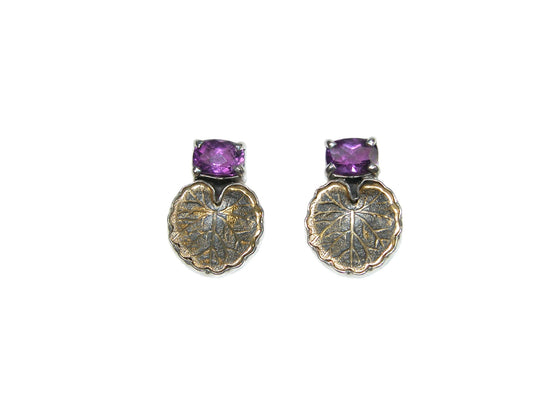 29567A Amethyst Lilypad Sterling Silver Earrings