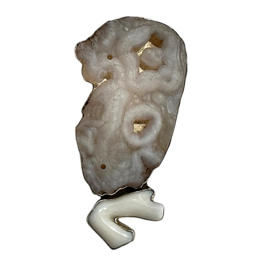 3333 Natural Calcite, Coral Sterling Silver Pin Pendant