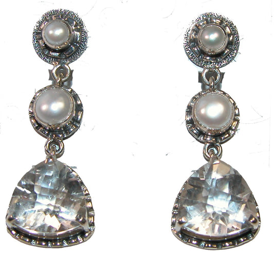 20314 Freshwater Pearl Faceted Crystal Sterilized Silver Earrings
