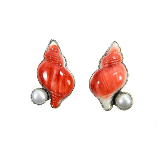 20558 Spiny Oyster Shell, Pearl Sterling Silver Earrings