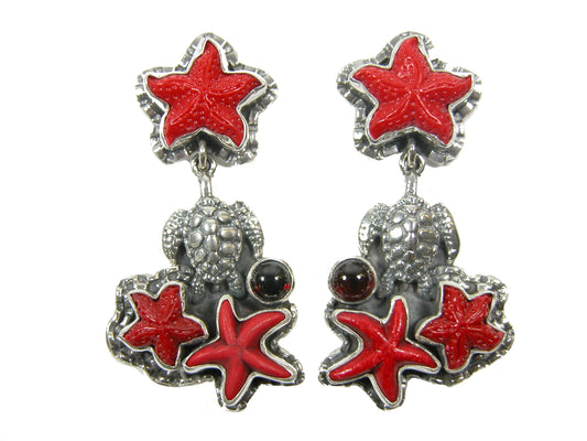 30095 Starfish Garnet Sterling Silver Earrings