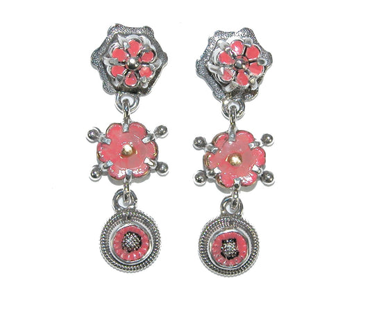 31221 Pink Flower Enamel Earrings