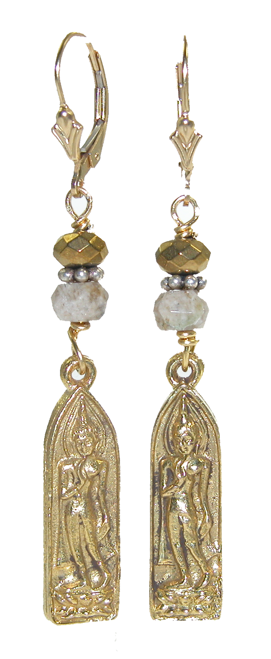 18666 Gold Clad Hematite Buddha, Jasper Sterling Silver Earrings