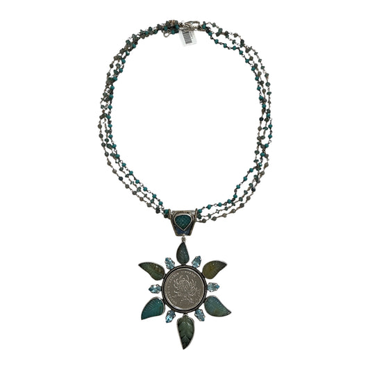 31697A Blue Topaz Lotus Coin Sterling Silver Necklace