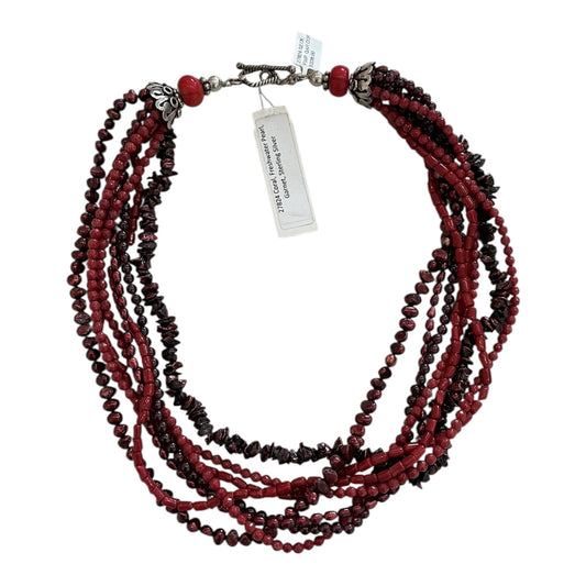 27824 Freshwater Pearl, Garnet, Coral Sterling Silver Necklace