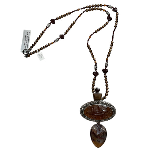 1835 Hand Carved Baltic Amber, Garnet, Agate,Crystal, Hematite Sterling Silver Necklace