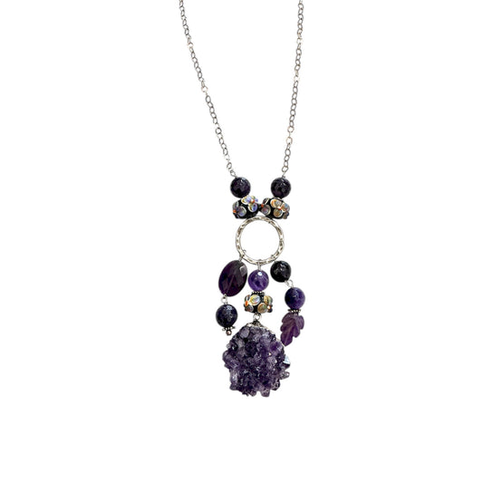 444A Amethyst, Hand Made Glass, Sterling Silver Necklace