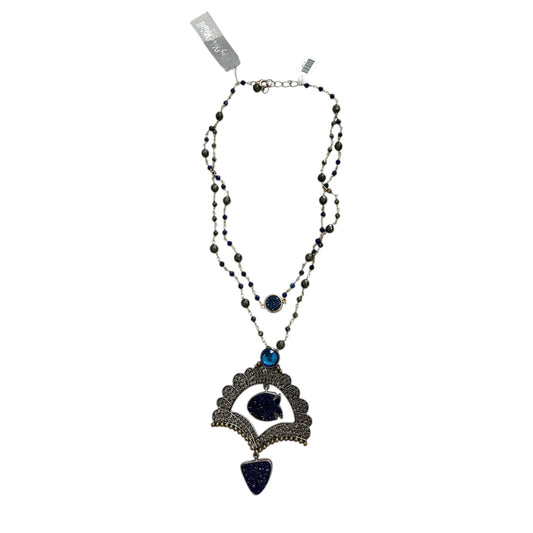 19130A Titanium Clad Drusy, Pyrite, Lapis, Vermeil Necklace
