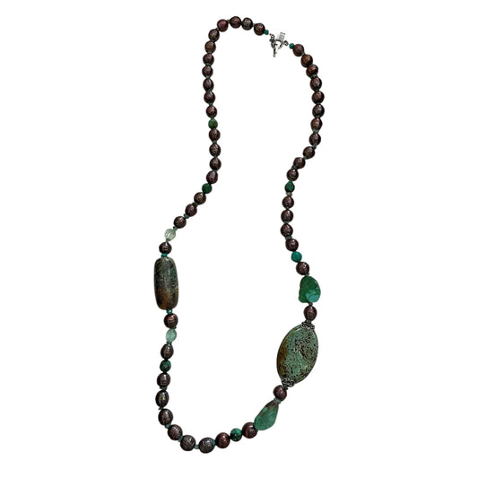 10480 Freshwater Pearl, Turquoise Sterling Silver Necklace