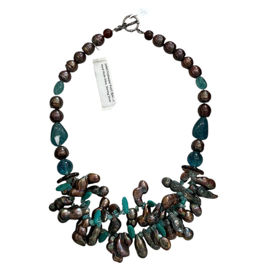 10483 Freshwater Pearl, Apatite, Hand Made Glass, Sterling Silver