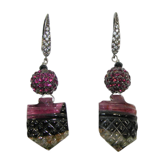 17614F Hand Carved Tourmaline Earrings