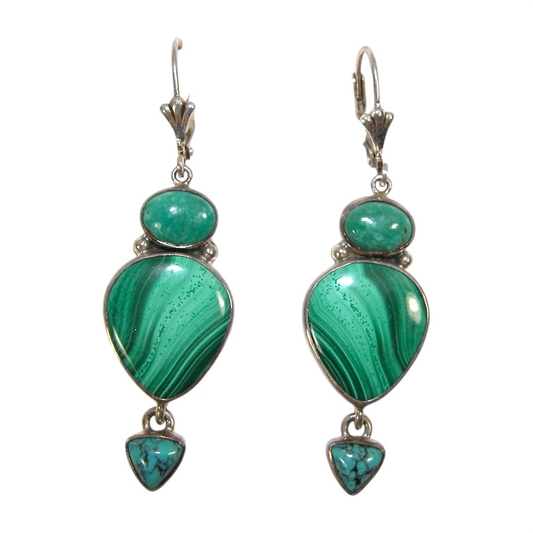 20038L Malachite Turquoise Sterling Silver Earrings
