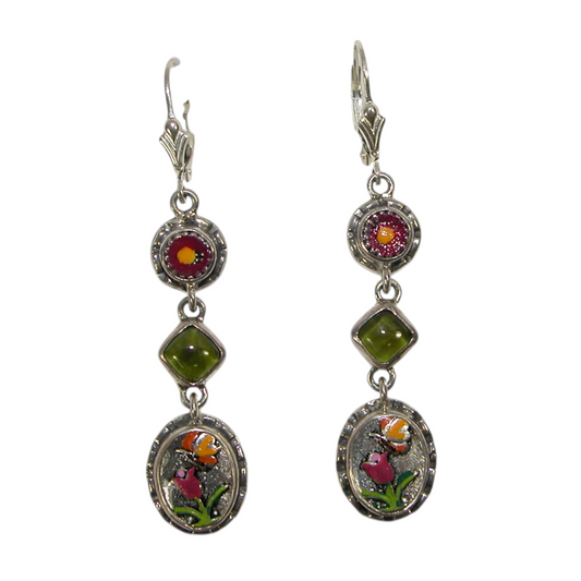 31040L Vesuvianite Hand Enameling Sterling Silver Earrings