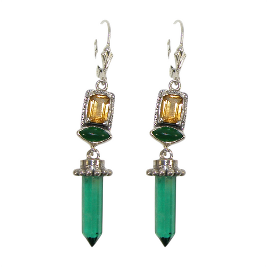 33512L Three Stone Citrine Sterling Silver Earrings