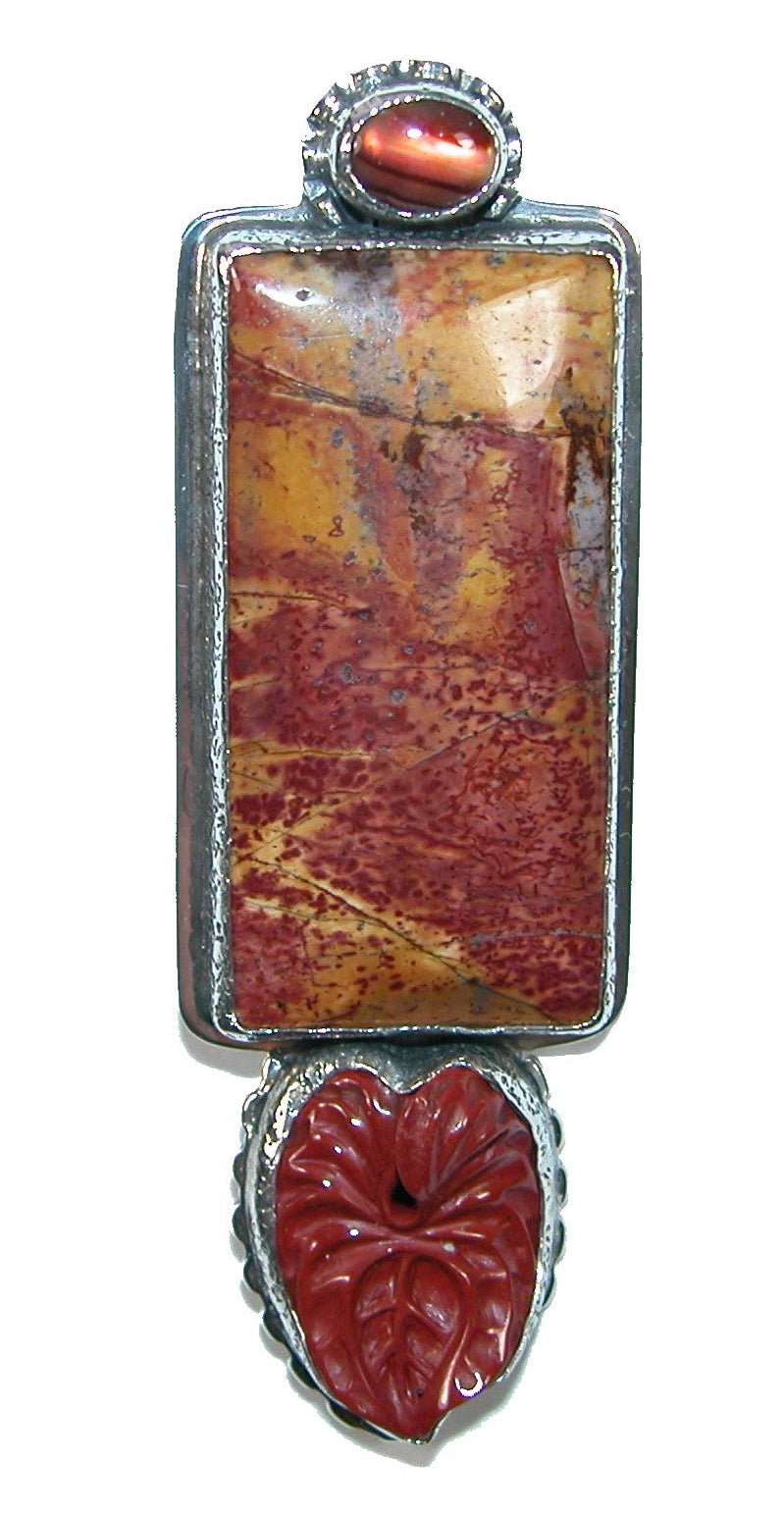 32147 Abalone, Jasper, Sterling Silver Pin Pendant