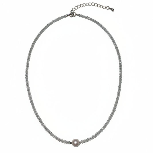 34088J Blue Topaz and Pearl Necklace