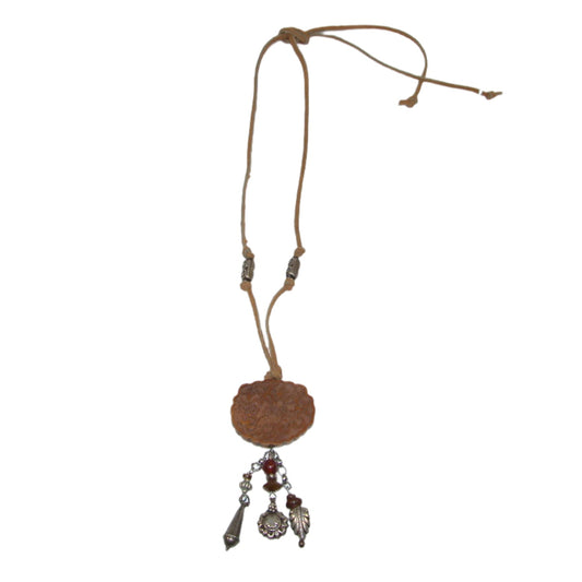 18337 Hand Carved Wood Floral Necklace