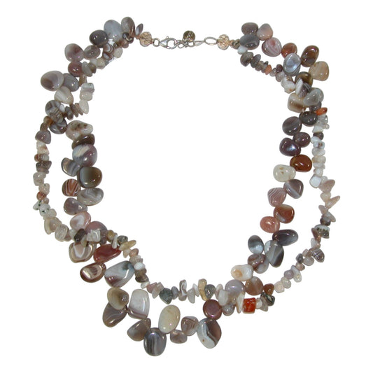 Botswana Agate Beaded Sterling Silver Necklace
