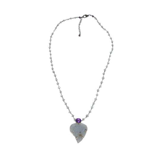 Druzy Leaf Amethyst Sterling Silver Necklace