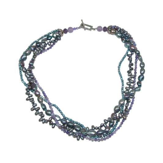 Mother of Pearl 4 Strand Sterling Silver Necklace