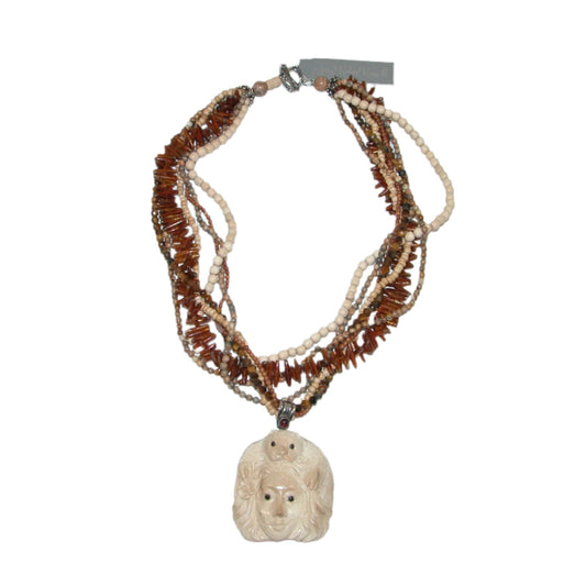 31880A Hand Carved Bone, Tiger Eye, Jasper, Bone 7 Strand Beaded Necklace