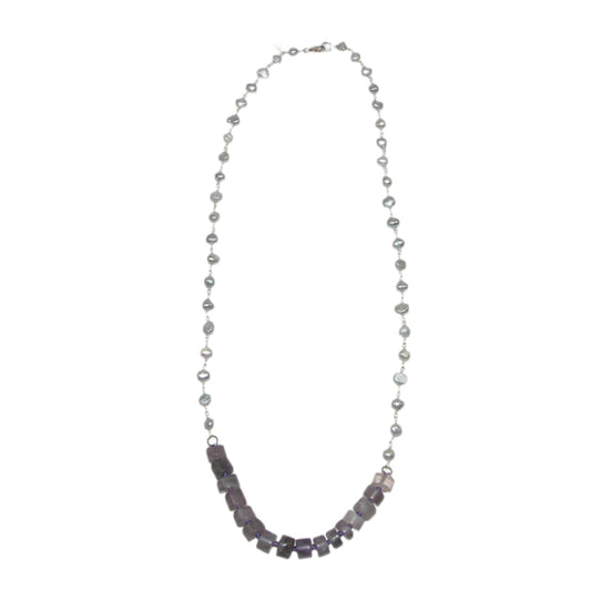 Amethyst, Freshwater Pearl, Angelic Crystal Sterling Silver Necklace