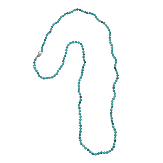 Turquoise Long Sterling Silver Beaded Necklace