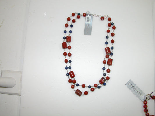 Jasper, Lapis Beaded Sterling Silver Necklace