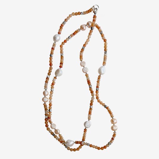 N5213C Carnelian, Mother of Pearl Beaded Necklace