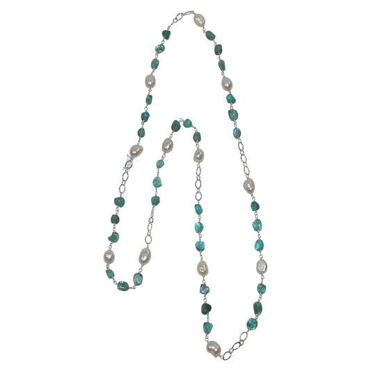 Appetite, Freshwater Pearl Long Beaded Sterling Silver Necklace