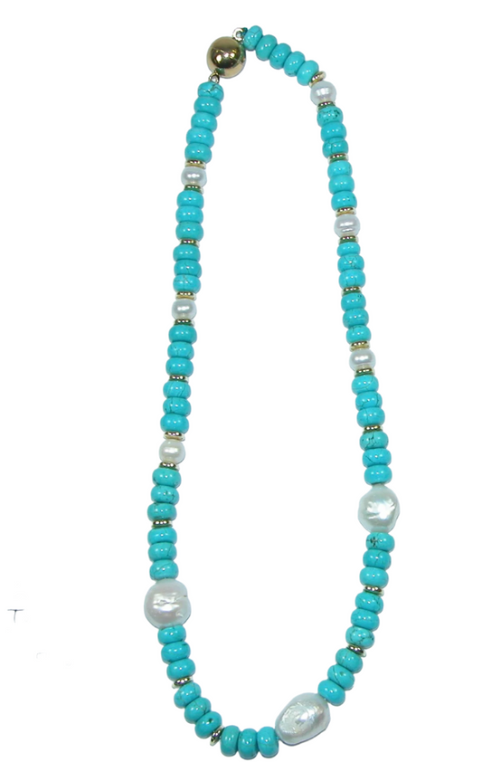 Turquoise and Freshwater Pearl Beaded Necklace