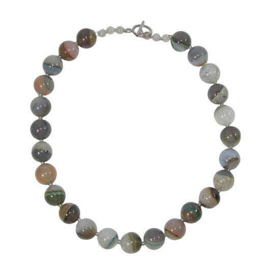 Large Agate Beaded Sterling Silver Necklace