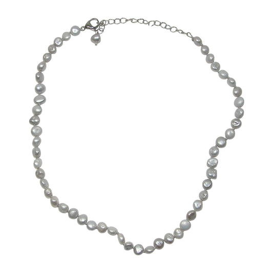Gray Freshwater Pearl Beaded Sterling Silver Necklace
