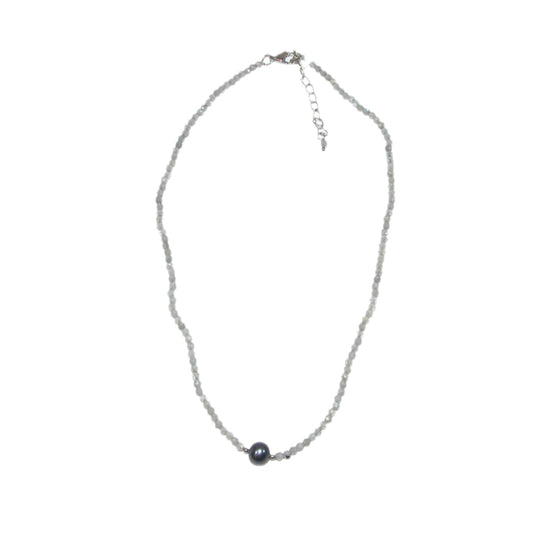 Crystal Pearl Beaded Sterling Silver Necklace