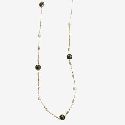 N5496 Freshwater Pearl, Faceted Labradorite Necklace