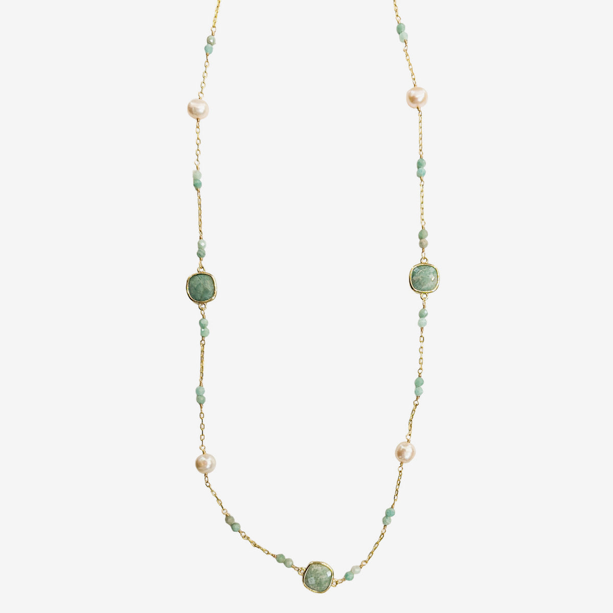 N5497 Freshwater Pearl, Faceted Amazonite Necklace