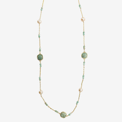 N5497 Freshwater Pearl, Faceted Amazonite Necklace