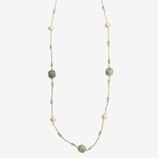 N5497 Freshwater Pearl, Faceted Amazonite Necklace