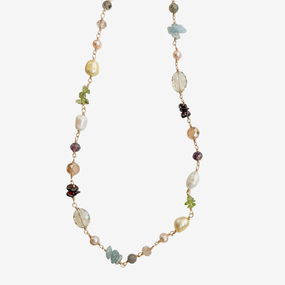 N5498 Freshwater Pearl, Mixed Stone Necklace