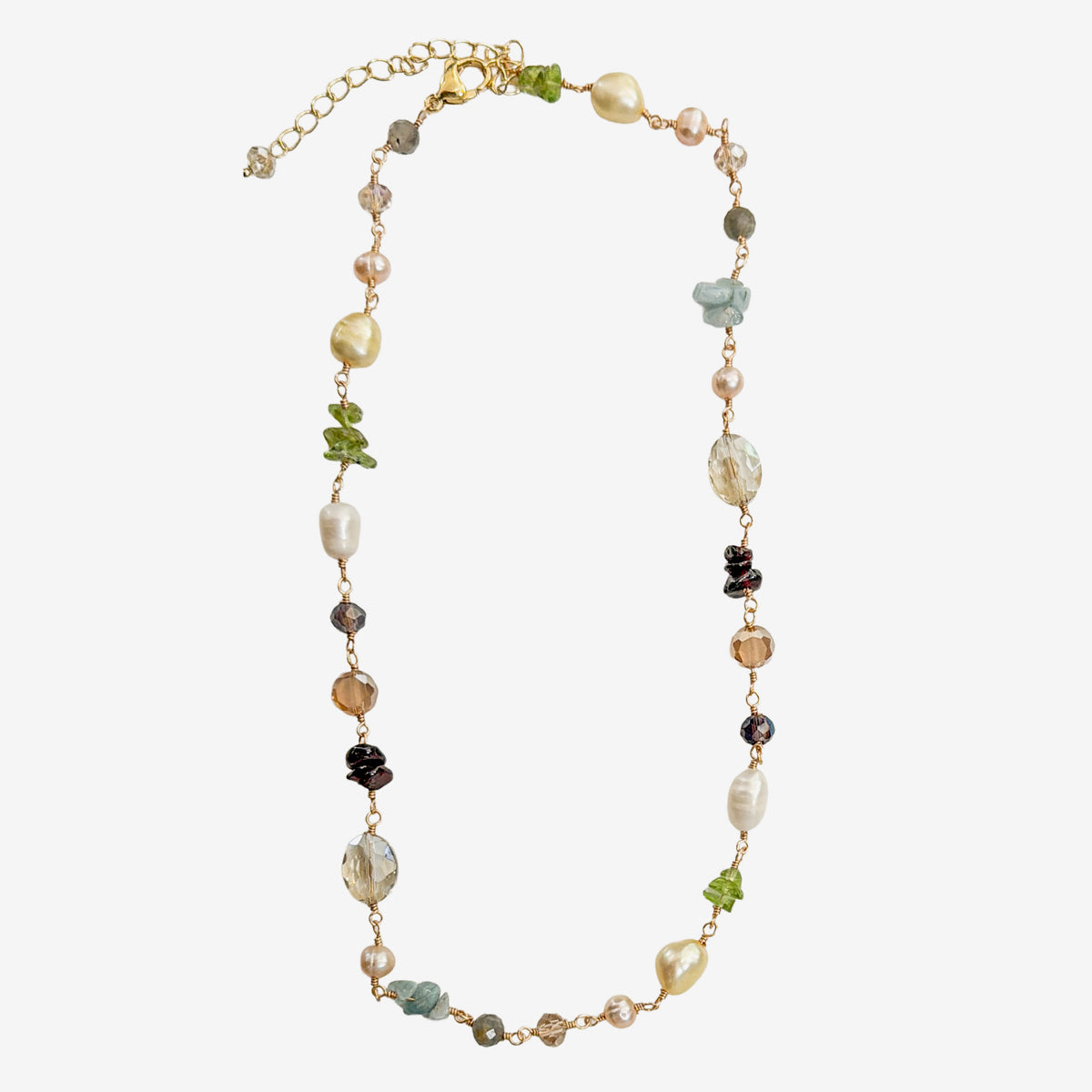 N5498 Freshwater Pearl, Mixed Stone Necklace