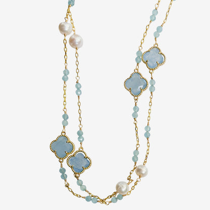 N5499 Freshwater Pearl Aquamarine Necklace
