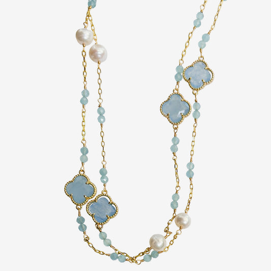 N5499 Freshwater Pearl Aquamarine Necklace
