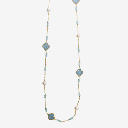 N5499 Freshwater Pearl Aquamarine Necklace